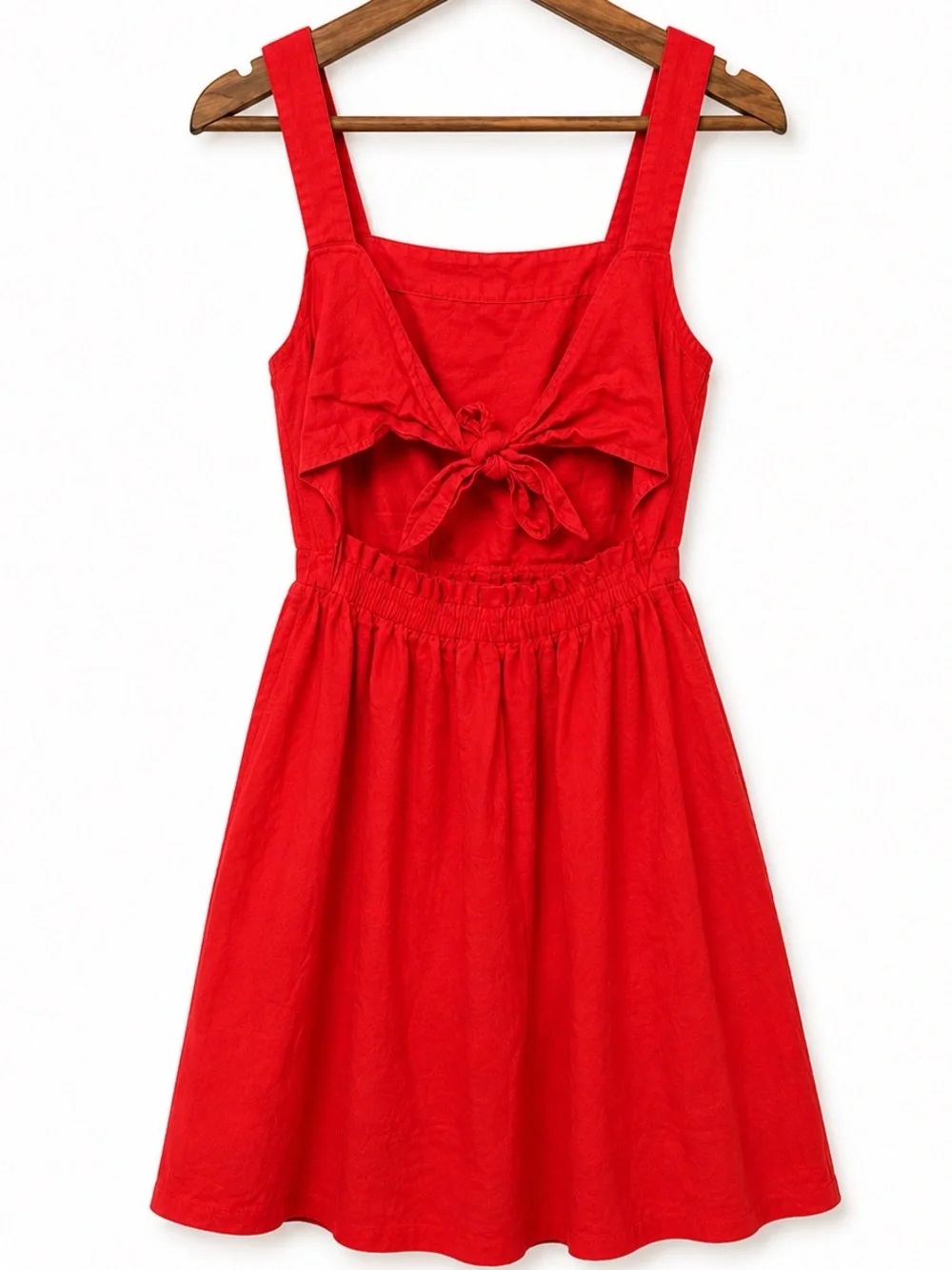 J.Crew Red Linen Blend Tie-Back Mini Dress Size Medium Spring Wedding Guest - Picture 3 of 6
